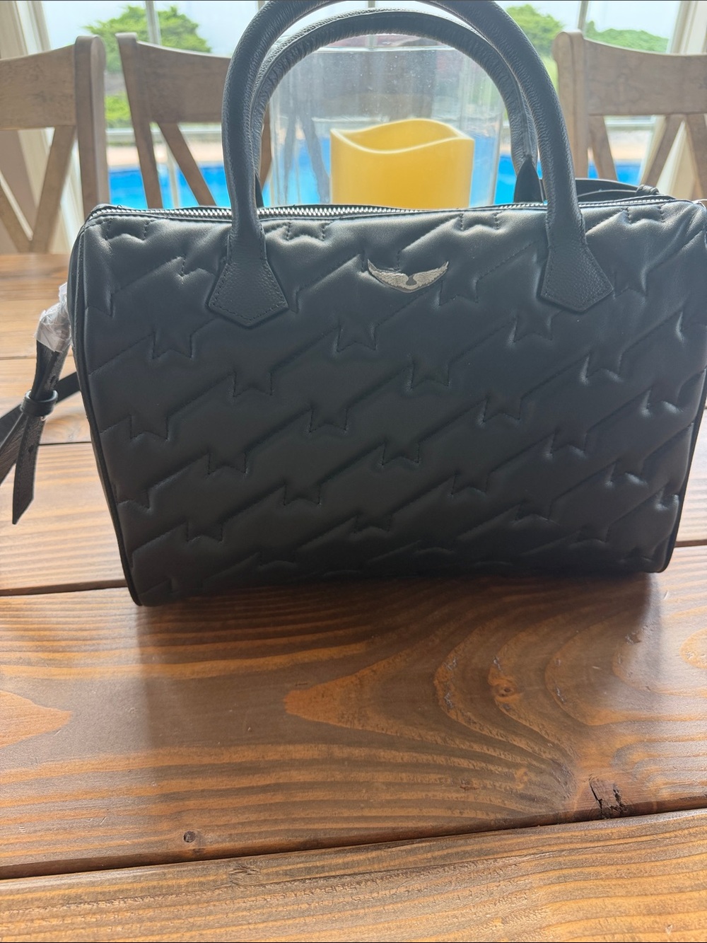 Zadig & Voltaire Quilted Star-Pattern Black Satchel with Top Handles